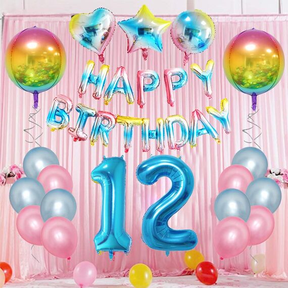 2 Luftballons Zahl 12, Nummer Luftballon Blau Mädchen Junge Jungs,40" Riesen Aufblasbar Helium Folienballon Blue Ballons Figuren für Geburtstag 12.Jahre Kinder Jungen Party Dekoration (xxxl 100cm)