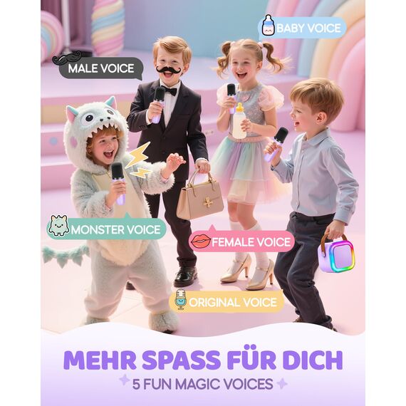 Karaoke Maschine Kinder, Geschenk für Mädchen 3-12 Jahre, Karaoke Kinder Spielzeug ab 3-12 Jahre Mädchen, Karaoke Maschine mit 2 Karaoke Mikrofon Kinder, Violett
