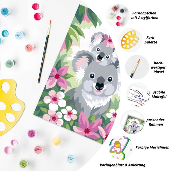 Ravensburger CreArt 28984 - Süße Koalas - Malen nach Zahlen für Kinder ab 9 Jahre, Malset mit Rahmen, Pinsel und Acrylfarben, Geschenk für Mädchen und Jungen