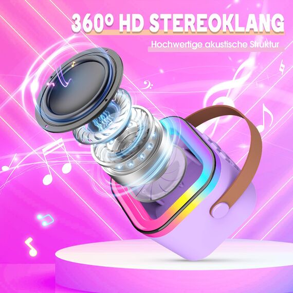 Dislocati Geschenk Mädchen 3-12 Jahre, Karaoke Maschine Kinder mit 2 Karaoke Mikrofon Bluetooth, Tragbarer Musikalisches Spielzeug mit LED-Lichtern, Ideal für Familienfeiern und Freundestreffen
