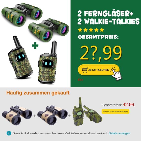 Dislocati Kinder Outdoor Spielzeug ab 3-9 Jahre - Walkie Talkie, Fernglas, Garten Spielzeug, Draußen Spiele, Ostergeschenke für Jungen & Mädchen