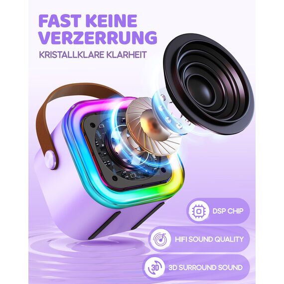 Karaoke Maschine Kinder, Geschenk für Mädchen 3-12 Jahre, Karaoke Kinder Spielzeug ab 3-12 Jahre Mädchen, Karaoke Maschine mit 2 Karaoke Mikrofon Kinder, Violett