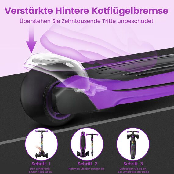 YOLEO Roller Kinder für 3–12 Jahre, Kinder Roller mit 4 Verstellbaren Höhen, Leuchtenden Räder Kinderroller, Stoßdämpfendes Design, Leicht zu Lenken, Balance-Trainings-Roller für Kinder, Violett