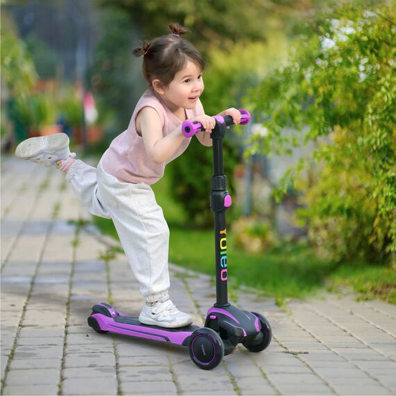 YOLEO Roller Kinder für 3–12 Jahre, Kinder Roller mit 4 Verstellbaren Höhen, Leuchtenden Räder Kinderroller, Stoßdämpfendes Design, Leicht zu Lenken, Balance-Trainings-Roller für Kinder, Violett
