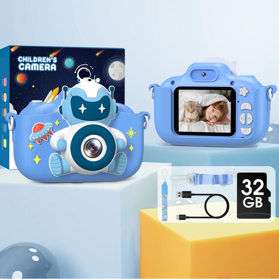 Kinderkamera, Gofunly Kinder Kamera 1080P 2,0-Zoll-Bildschirm Selfie Digitalkamera mit 32GB-Karte für 3-12 Jahre Jungen Mädchen Geburtstagsgeschenk Weihnachten Spielzeug Astronaut/Blau