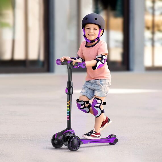 YOLEO Roller Kinder für 3–12 Jahre, Kinder Roller mit 4 Verstellbaren Höhen, Leuchtenden Räder Kinderroller, Stoßdämpfendes Design, Leicht zu Lenken, Balance-Trainings-Roller für Kinder, Violett