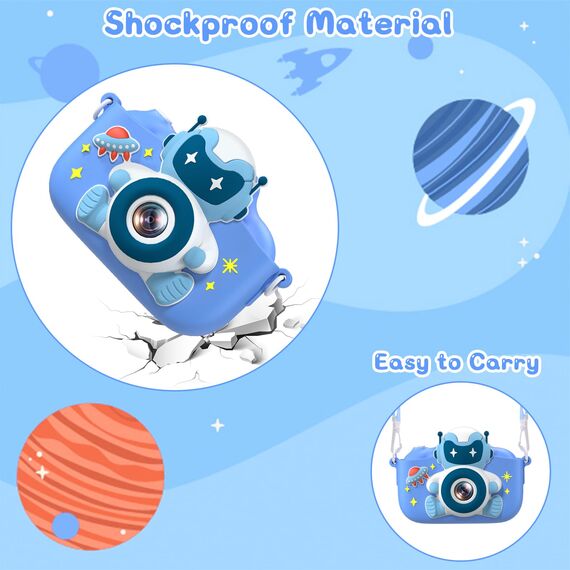Kinderkamera, Gofunly Kinder Kamera 1080P 2,0-Zoll-Bildschirm Selfie Digitalkamera mit 32GB-Karte für 3-12 Jahre Jungen Mädchen Geburtstagsgeschenk Weihnachten Spielzeug Astronaut/Blau