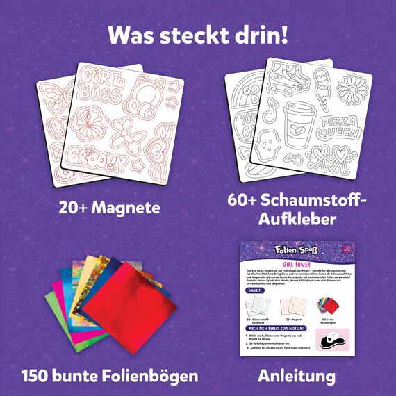 Skillmatics Folienspaß – Girl Power, 20+ DIY Folienkunst-Magnete, kleckerfreies Bastelset, 60+ Schaumstoff-Aufkleber, kreative Aktivität für Mädchen, Kinder, Tweens, Teens (7–13 Jahre), Geschenk, Reis