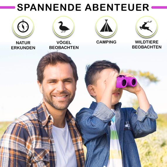 Fernglas für Kinder - Optimales Geschenk für Jungen und Mädchen - Starke Vergrößerung 8X21 – Umfangreiches Set inklusive Lupe & Kompass – Spielzeug für Kinder 3-12 Jahre