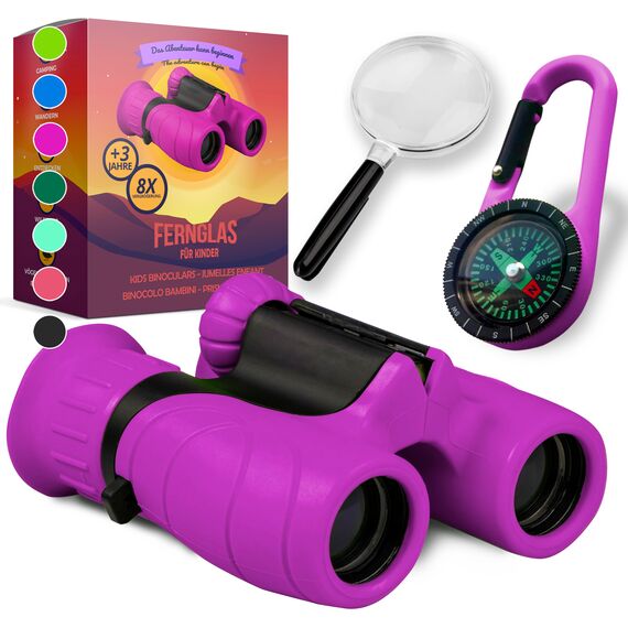 Fernglas für Kinder - Optimales Geschenk für Jungen und Mädchen - Starke Vergrößerung 8X21 – Umfangreiches Set inklusive Lupe & Kompass – Spielzeug für Kinder 3-12 Jahre