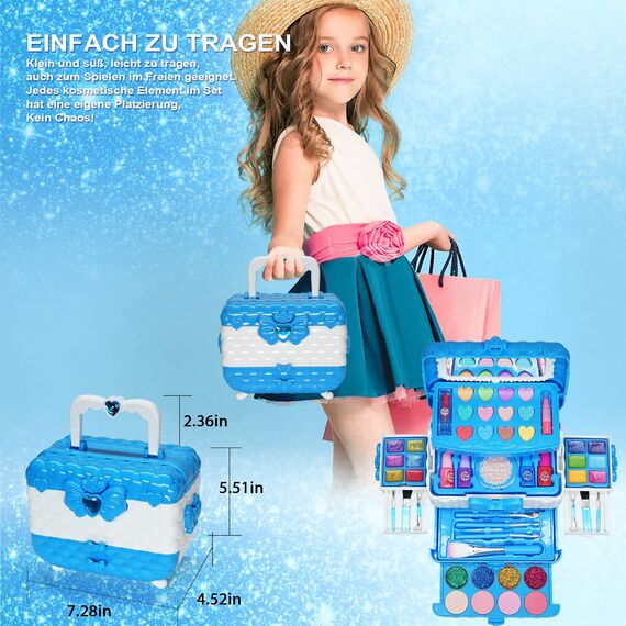 Kinderschminke Set - 57-teiliges Make-Up Set für Mädchen, Schminkkoffer Spielzeug, Halloween Weihnachts Geburtstagsgeschenke für Kinder 4-12 Jahre