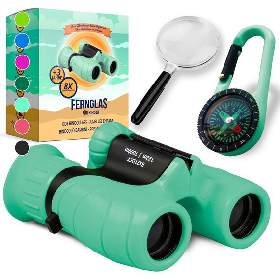 Fernglas für Kinder - Optimales Geschenk für Jungen und Mädchen - Starke Vergrößerung 8X21 – Umfangreiches Set inklusive Lupe & Kompass – Spielzeug für Kinder 3-12 Jahre