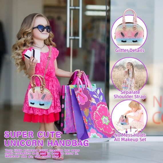 Einhorn Kinderschminke Schminkkoffer - Mädchen Spielzeug, Waschbar Schminke Kinder Make Up Set, Weihnacht & Geburtstags Geschenke für Mädchen 4-12 Jahre