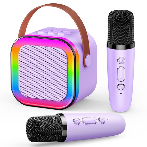 Dislocati Geschenk Mädchen 3-12 Jahre, Karaoke Maschine Kinder mit 2 Karaoke Mikrofon Bluetooth, Tragbarer Musikalisches Spielzeug mit LED-Lichtern, Ideal für Familienfeiern und Freundestreffen
