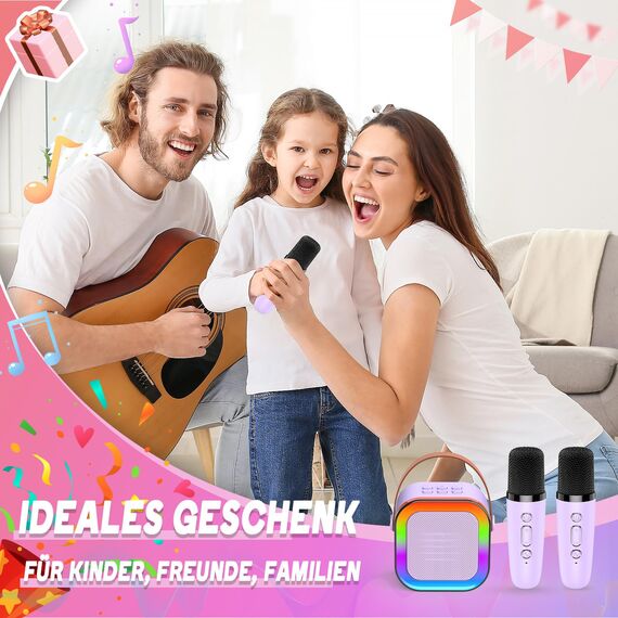 Dislocati Geschenk Mädchen 3-12 Jahre, Karaoke Maschine Kinder mit 2 Karaoke Mikrofon Bluetooth, Tragbarer Musikalisches Spielzeug mit LED-Lichtern, Ideal für Familienfeiern und Freundestreffen