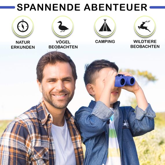 Fernglas für Kinder - Optimales Geschenk für Jungen und Mädchen - Starke Vergrößerung 8X21 – Umfangreiches Set inklusive Lupe & Kompass – Spielzeug für Kinder 3-12 Jahre