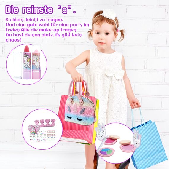 Einhorn Kinderschminke Schminkkoffer - Mädchen Spielzeug, Waschbar Schminke Kinder Make Up Set, Weihnacht & Geburtstags Geschenke für Mädchen 4-12 Jahre
