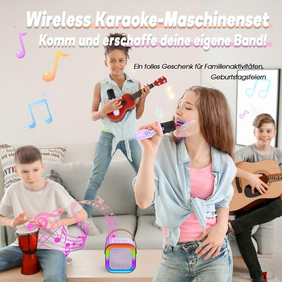 Dislocati Geschenk Mädchen 3-12 Jahre, Karaoke Maschine Kinder mit 2 Karaoke Mikrofon Bluetooth, Tragbarer Musikalisches Spielzeug mit LED-Lichtern, Ideal für Familienfeiern und Freundestreffen