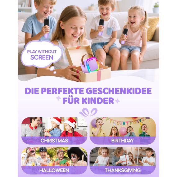 Karaoke Maschine Kinder, Geschenk für Mädchen 3-12 Jahre, Karaoke Kinder Spielzeug ab 3-12 Jahre Mädchen, Karaoke Maschine mit 2 Karaoke Mikrofon Kinder, Violett