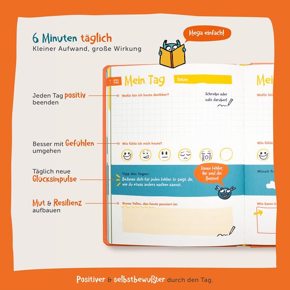 UrBestSelf 6-Minuten® Gefühlstagebuch Kinder 6–12 Jahre – Gefühle verstehen, Selbstbewusstsein & Achtsamkeit aufbauen – Tagebuch Mädchen – Gefühle Buch