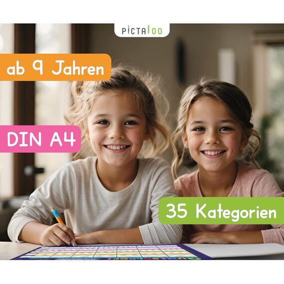 Quatschkopf Familie, Stadt Land Fluss Kinder Junior Variante, Spielblock mit 35 witzigen und kreativen Kategorien, Reisespiel Erwachsene Jugendliche, großer Block DIN A4, Gesellschaftsspiel ab 9 Jahre