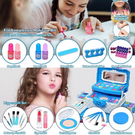 Kinderschminke Set - 57-teiliges Make-Up Set für Mädchen, Schminkkoffer Spielzeug, Halloween Weihnachts Geburtstagsgeschenke für Kinder 4-12 Jahre