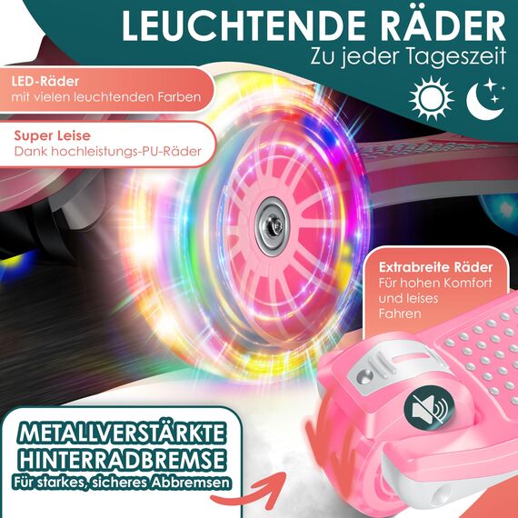 KIDIZ® Roller Kinder Scooter X-Pro2 Dreiradscooter mit PU LED Leuchtenden Räder Kinderroller faltbar Tret-Roller höhenverstellbarer Cityroller Kinderscooter für Jungen Mädchen 3-12 Jahre, Rosa