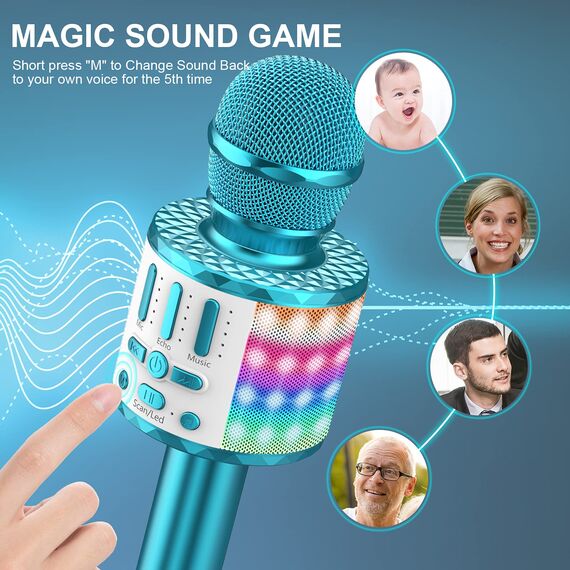 MicQutr Karaoke Mikrofon Kinder, Drahtloses Bluetooth Mikrofon mit LED, Geschenke Mädchen 3-12 Jahre, Tragbares Karaoke Maschine zum Singen, Mikrofonspielzeug für Kinder Geburtstagsfeier (Rosa)