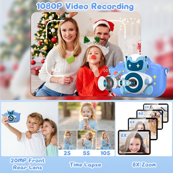 Kinderkamera, Gofunly Kinder Kamera 1080P 2,0-Zoll-Bildschirm Selfie Digitalkamera mit 32GB-Karte für 3-12 Jahre Jungen Mädchen Geburtstagsgeschenk Weihnachten Spielzeug Astronaut/Blau