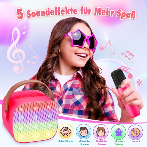 Dislocati Tragbarer Karaoke Maschine mit 2 Bluetooth Mikrofon, Kinder Geschenke Spielzeug für 3-12 Jahre Mini Karaoke Mikrofon Set mit DSP & LED-Lichtern Ideal für Familienfeiern, Partys & Outdoor