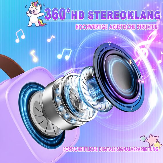 Dislocati Karaoke Maschine mit 2 Bluetooth Mikrofonen für Kinder, Ostern Einhorn Geschenke Spielzeug für Mädchen 3-12 Jahre, Tragbarer Lautsprecher mit DSP & LED-Lichtern, Ideal für Familienfeiern