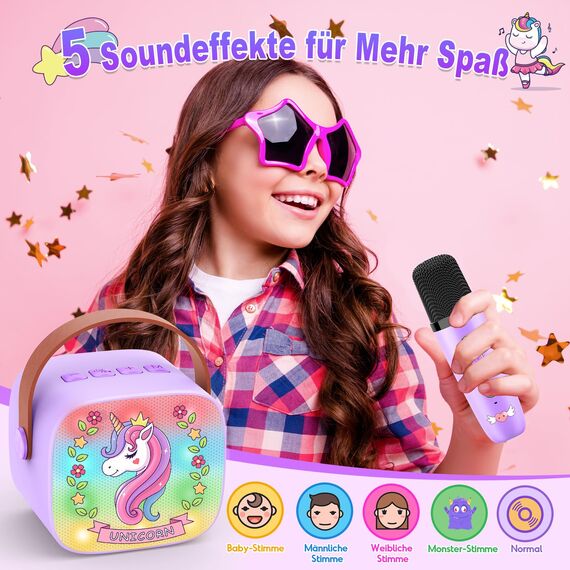 Dislocati Karaoke Maschine mit 2 Bluetooth Mikrofonen für Kinder, Ostern Einhorn Geschenke Spielzeug für Mädchen 3-12 Jahre, Tragbarer Lautsprecher mit DSP & LED-Lichtern, Ideal für Familienfeiern