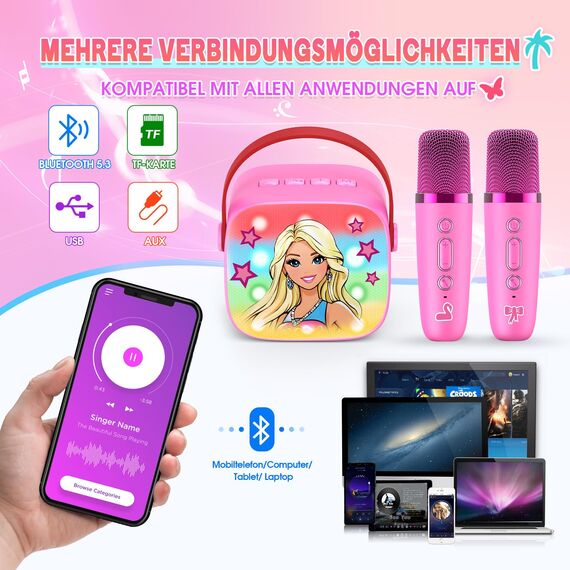 Dislocati Geschenk Mädchen 3-12 Jahre, Karaoke Maschine Kinder mit 2 Karaoke Mikrofon Bluetooth Prinzessin Oster Geschenke Spielzeug für Mädchen ab 3-12 Jahre Microphone Bluetooth