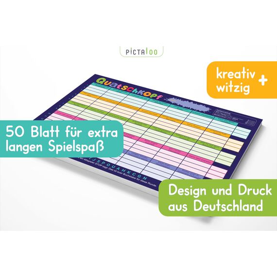 Quatschkopf Familie, Stadt Land Fluss Kinder Junior Variante, Spielblock mit 35 witzigen und kreativen Kategorien, Reisespiel Erwachsene Jugendliche, großer Block DIN A4, Gesellschaftsspiel ab 9 Jahre
