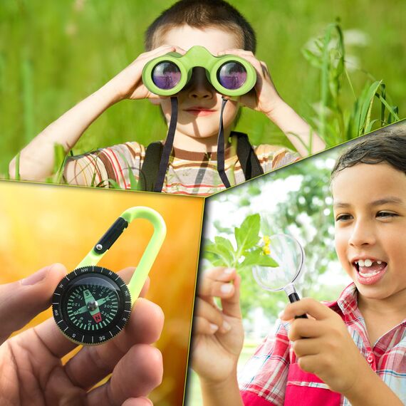Fernglas für Kinder - Optimales Geschenk für Jungen und Mädchen - Starke Vergrößerung 8X21 – Umfangreiches Set inklusive Lupe & Kompass – Spielzeug für Kinder 3-12 Jahre
