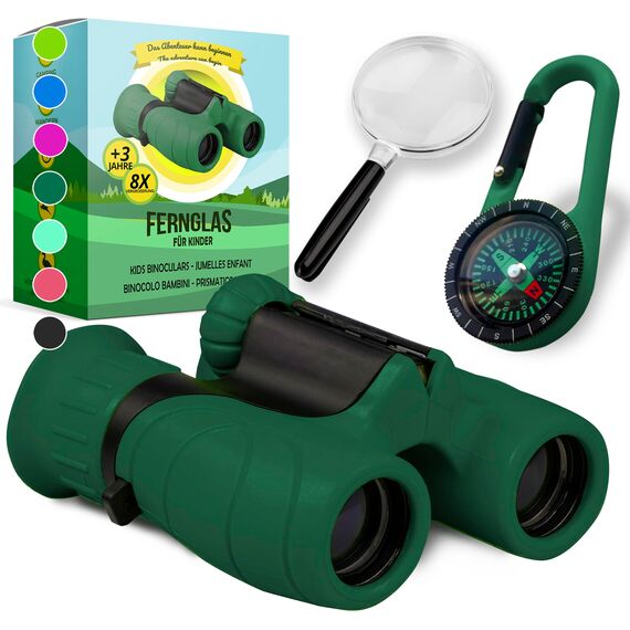 Fernglas für Kinder - Optimales Geschenk für Jungen und Mädchen - Starke Vergrößerung 8X21 – Umfangreiches Set inklusive Lupe & Kompass – Spielzeug für Kinder 3-12 Jahre