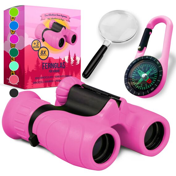 Fernglas für Kinder - Geschenk für kleine Jungen und Mädchen zu Weihnachten - Starke Vergrößerung 8X21 – Großes Set inkl. Lupe & Kompass – Spielzeug für 3-12 Jahre