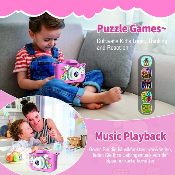 MYSTILUCK Kinderkamera, 1080P HD Digitalkamera für Kinder mit 2,0"-Bildschirm & 32GB-Karte, Fotoapparat-Spielzeug für Jungen & Mädchen, Kinder 3-12 Jahre Weihnachten & Geburtstag