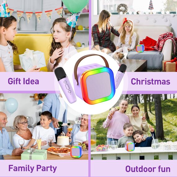 Karaoke Maschine Kinder, Geschenk für Mädchen 3-12 Jahre, Karaoke Kinder Spielzeug ab 3-12 Jahre Mädchen, Karaoke Maschine mit 2 Karaoke Mikrofon Kinder, Violett
