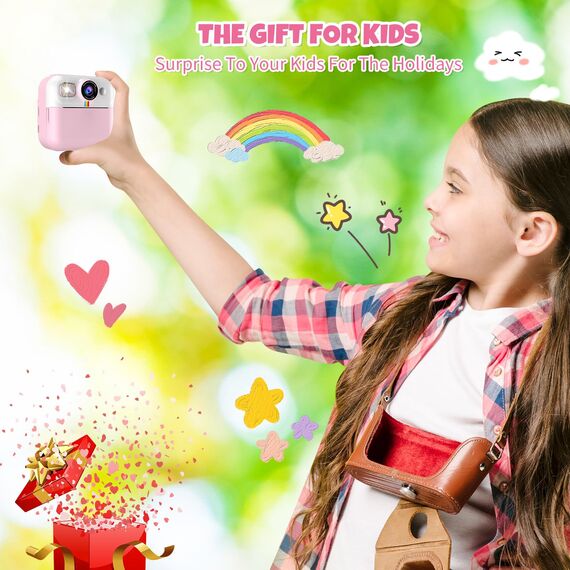 Kinderkamera Sofortbildkamera,Sofortbildkamera Kinder,1080P Digitalkamera Kinder mit 32GB Karte Druckpapier,Geburtstags Weihnachten Geschenke für Jungen und Mädchen 3-12 Jahre(Rosa)