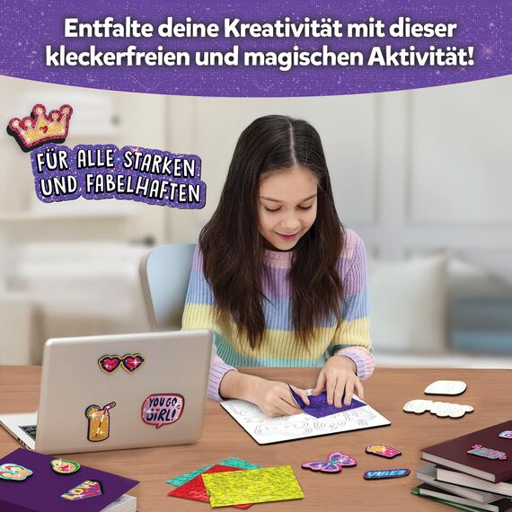 Skillmatics Folienspaß – Girl Power, 20+ DIY Folienkunst-Magnete, kleckerfreies Bastelset, 60+ Schaumstoff-Aufkleber, kreative Aktivität für Mädchen, Kinder, Tweens, Teens (7–13 Jahre), Geschenk, Reis
