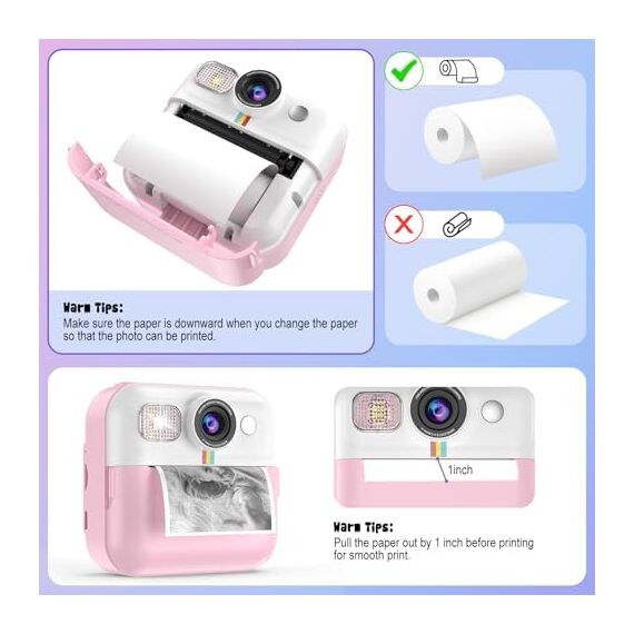 Instant-Druck-Kamera-Papier für Kinder - 6-Roll-Therm-Druck-Stift-Stiftset für Kinderkameras, Kernloses Thermopapier, kompatibel mit Thermodruckern