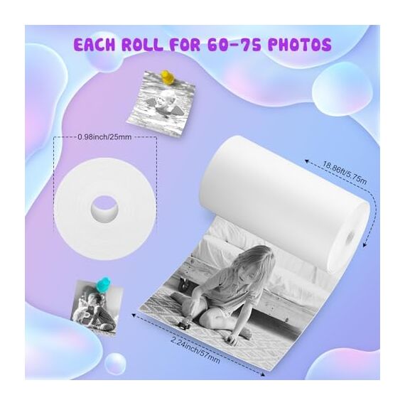 Instant-Druck-Kamera-Papier für Kinder - 6-Roll-Therm-Druck-Stift-Stiftset für Kinderkameras, Kernloses Thermopapier, kompatibel mit Thermodruckern