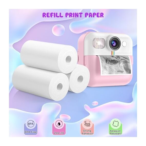 Instant-Druck-Kamera-Papier für Kinder - 6-Roll-Therm-Druck-Stift-Stiftset für Kinderkameras, Kernloses Thermopapier, kompatibel mit Thermodruckern
