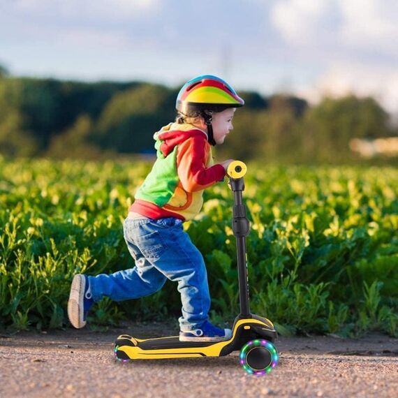 Yoleo Kinderscooter, Kinder Roller mit Leuchtenden Räder, Dreiradscooter 4 Höhenverstellbare für Jungen & Mädchen im Alter von 3-12 Jahren, bis 50kg blasbar, Gelb