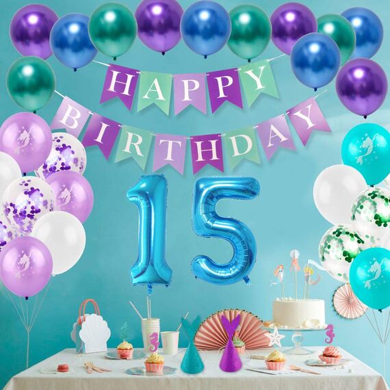 2 Luftballons Zahl 15, Nummer Luftballon Blau Mädchen Junge Jungs,40" Riesen Aufblasbar Helium Folienballon Blue Ballons Figuren für Geburtstag 15.Jahre Kinder Jungen Party Dekoration (xxxl 100cm)