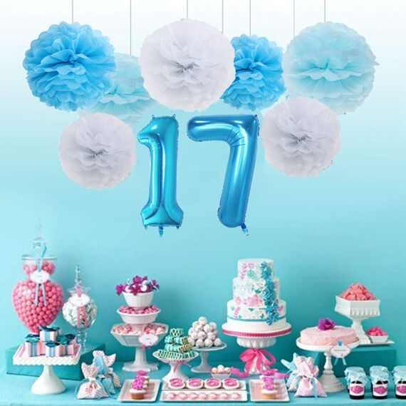 2 Luftballons Zahl 17, Nummer Luftballon Blau Mädchen Junge Jungs,40" Riesen Aufblasbar Helium Folienballon Blue Ballons Figuren für Geburtstag 17.Jahre Kinder Jungen Party Dekoration (xxxl 100cm)