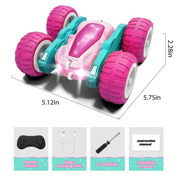 Tecnock 2025 Ferngesteuertes Auto mit 2.4 Ghz Fernbedienung 360°Flip Stunts Rc Auto Monstertruck mit Buntes Licht ab 6-12 Jahre Outdoor Spielzeug Geschenk für Junge Kinder