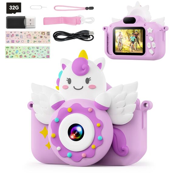 TIATUA Kinderkamera, 1080P Kamera Kinder mit 2.0”-Bildschirm & 32GB Karte, Selfie Digitalkamera & Fotoapparat Kinder, Weihnachts Geburtstagsgeschenke, Spielzeug für 3-12 Jahre Mädchen Jungen