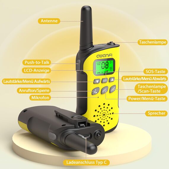 AWANFI Walkie Talkie Kinder, Walkie Talkie Aufladbar mit Akku, Walki Talki mit VOX, Taschenlampe, Tastensperre, Funkgeräte Set, Walky Talky für Camping Abenteuer, Geschenk für Kinder de 3-12 Jahre
